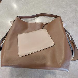 TWENTY-NINE Faux Leather Two-Tone Tote Bag w/Zippered Purse  Brown/Taupe Large